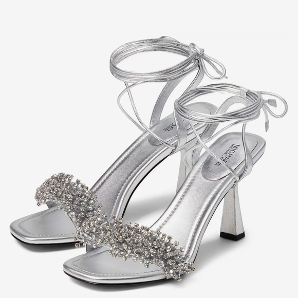 MICHAEL MICHAEL KORS Lucia Embellished Metallic Leather Sandal - Picture 2 of 13